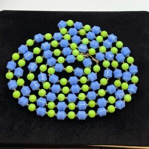 Vintage Hong Kong Blue & Green Faceted Bead Necklace 53”